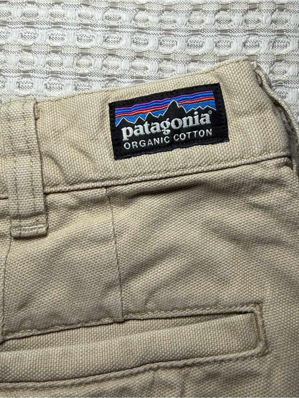 Patagonia Stand Up Shorts Mens 34 Beige Canvas Organic Cotton Hiking 7” Inseam